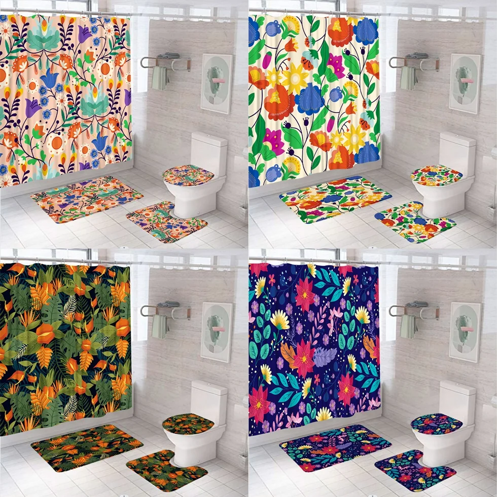 Bohemia Colorful Flowers Shower Curtain Set Fabric Abstract Floral Leaves Bathroom Curtains Non-Slip Bath Mat Rugs Toilet Cover
Bohemia Colorful Flowers Shower Curtain Set Fabric Abstract Floral Leaves Bathroom Curtains Non-Slip Bath Mat Rugs Toilet Cover