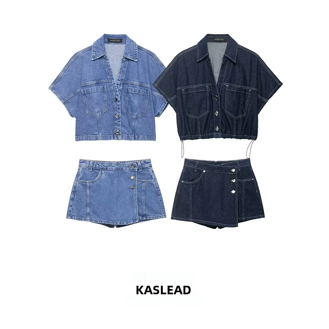 KASLEAD Новый женский модный джинсовый комплект: рубашка и короткая юбка с высокой талией, короткий рукав, отложной воротник, весенний сезон, цветной
KASLEAD Новый женский модный джинсовый комплект: рубашка и короткая юбка с высокой талией, короткий рукав, отложной воротник, весенний сезон, цветной