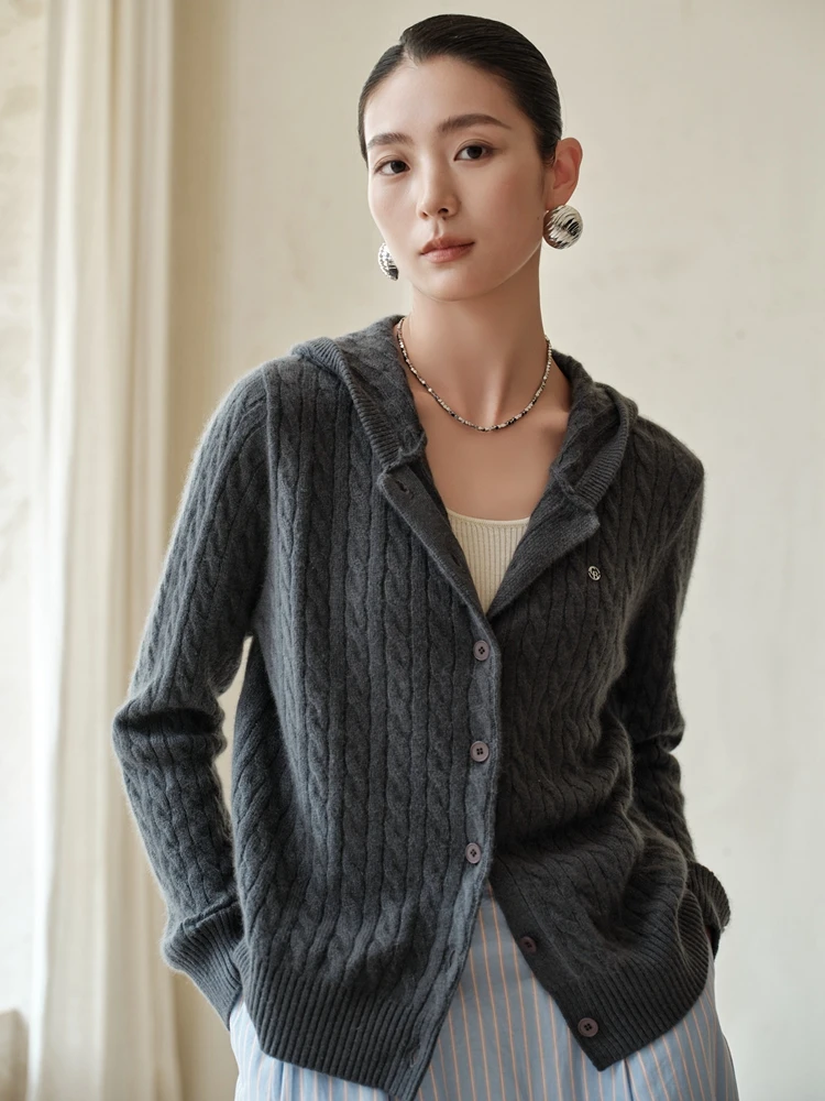 MEETCC Women's 100% Cashmere Hooded Cardigan Cable Stitch Button Sweater Coat Autumn Winter Soft Warm Cashmere Hoodie Jacket
MEETCC Women's 100% Cashmere Hooded Cardigan Cable Stitch Button Sweater Coat Autumn Winter Soft Warm Cashmere Hoodie Jacket