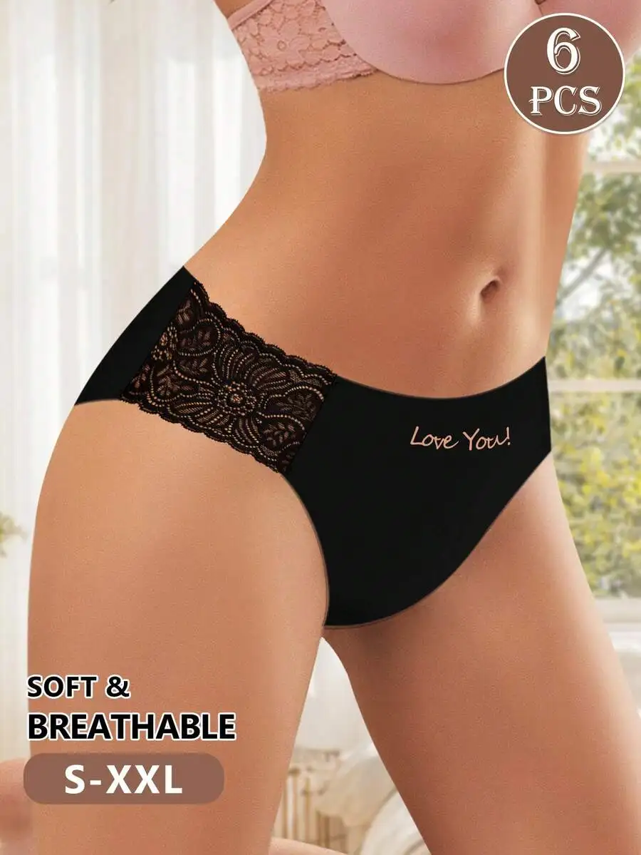 6 Pcs Women Low Waist Lace Trim Breathable Thin Panties Solid Black
6 Pcs Women Low Waist Lace Trim Breathable Thin Panties Solid Black