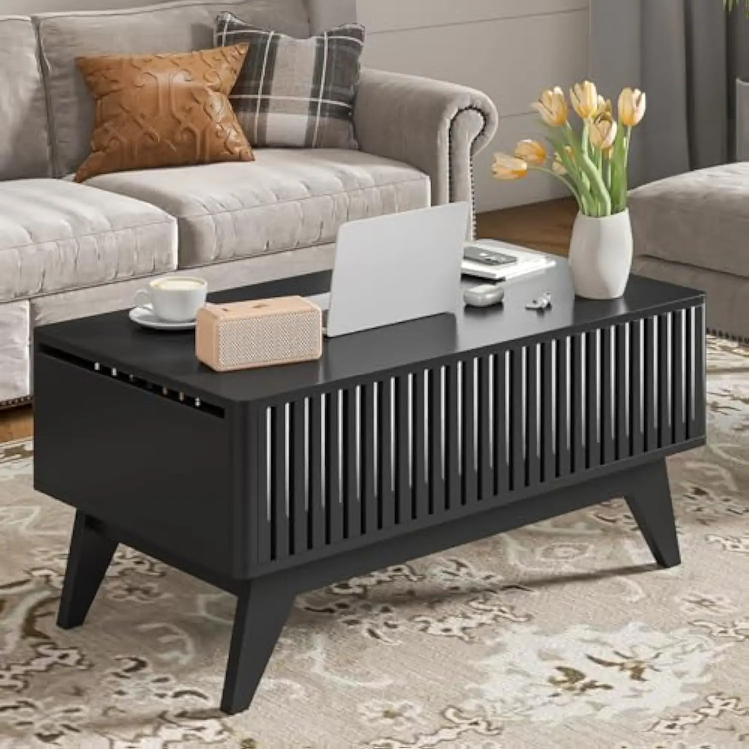 Lift Top Coffee Tables with Hidden Compartment, Mid Century Modern Farmhouse Center Table, Fluted Panel, Retro Central Table wi
Lift Top Coffee Tables with Hidden Compartment, Mid Century Modern Farmhouse Center Table, Fluted Panel, Retro Central Table wi