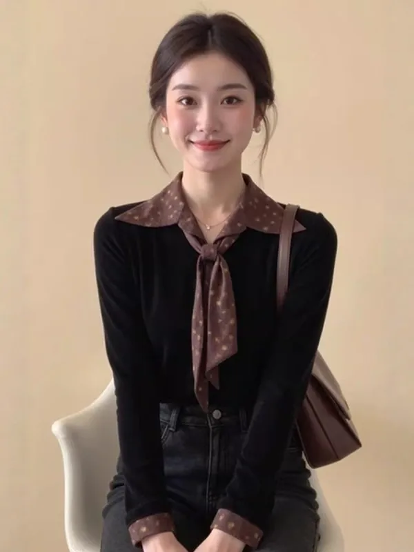 Black Polka Dot Velvet Shirt Women's Early Spring Design Sense Small Versatile Slimming Personality Small Shirt Korean Style
Black Polka Dot Velvet Shirt Women's Early Spring Design Sense Small Versatile Slimming Personality Small Shirt Korean Style