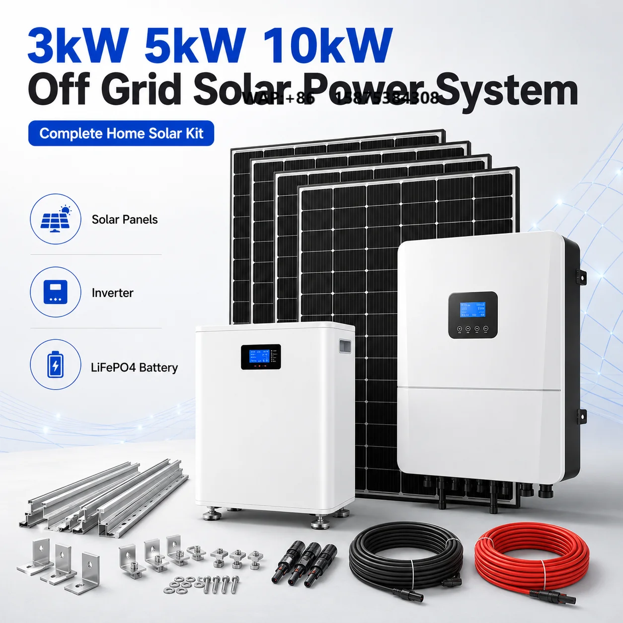 3kW 5kW 10kW Complete Off Grid Solar Power System with Solar Panels Inverter and LiFePO4 Battery for Home
3kW 5kW 10kW Complete Off Grid Solar Power System with Solar Panels Inverter and LiFePO4 Battery for Home
