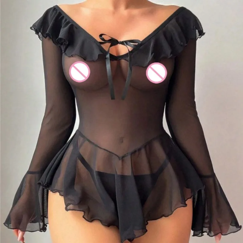 Sexy See-through Netted Dress, One-shoulder Provocative Style Uniform, Sexy Woman's Underwear Including Panties Sleep Dress
Sexy See-through Netted Dress, One-shoulder Provocative Style Uniform, Sexy Woman's Underwear Including Panties Sleep Dress