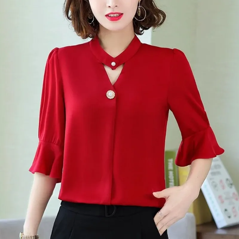 Summer Women's Chiffon Button Solid Color Pullover Round Neck Butterfly Half Sleeve T-shirt Casual Elegant All-match Tops
Summer Women's Chiffon Button Solid Color Pullover Round Neck Butterfly Half Sleeve T-shirt Casual Elegant All-match Tops