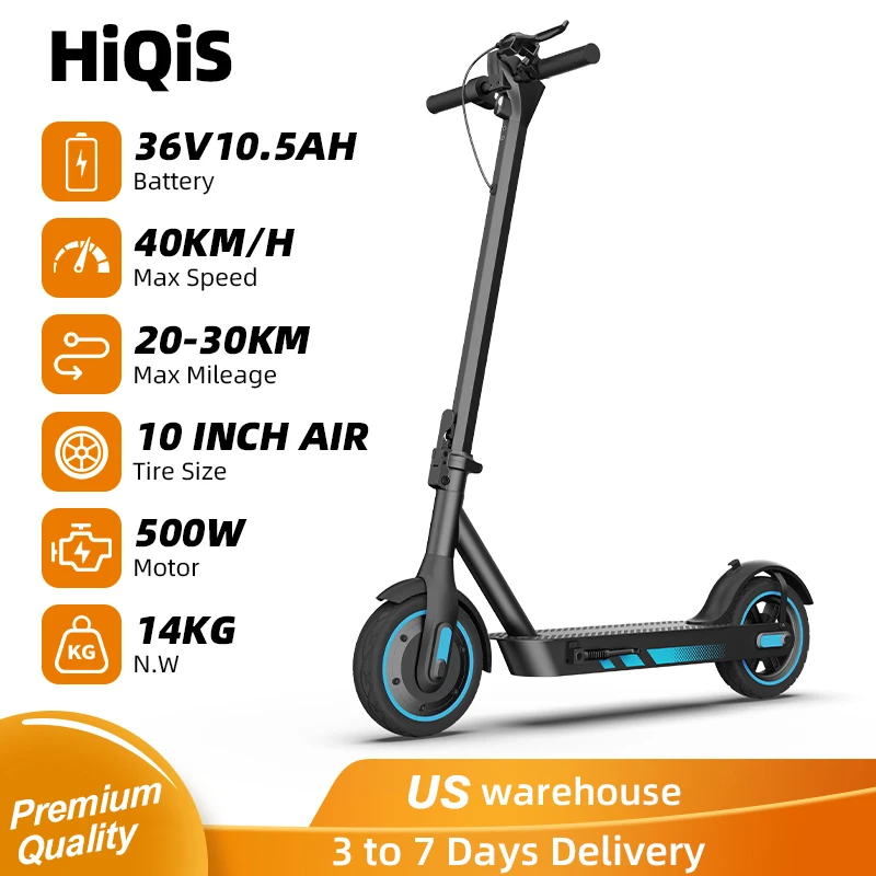 HiQiS V10 E-scooter 500WMotor 36V 10.5Ah 25MPH Speed 22mile Range Foldable E-scooter 10inch Air Tire Electric Scooter for Adults
HiQiS V10 E-scooter 500WMotor 36V 10.5Ah 25MPH Speed 22mile Range Foldable E-scooter 10inch Air Tire Electric Scooter for Adults
