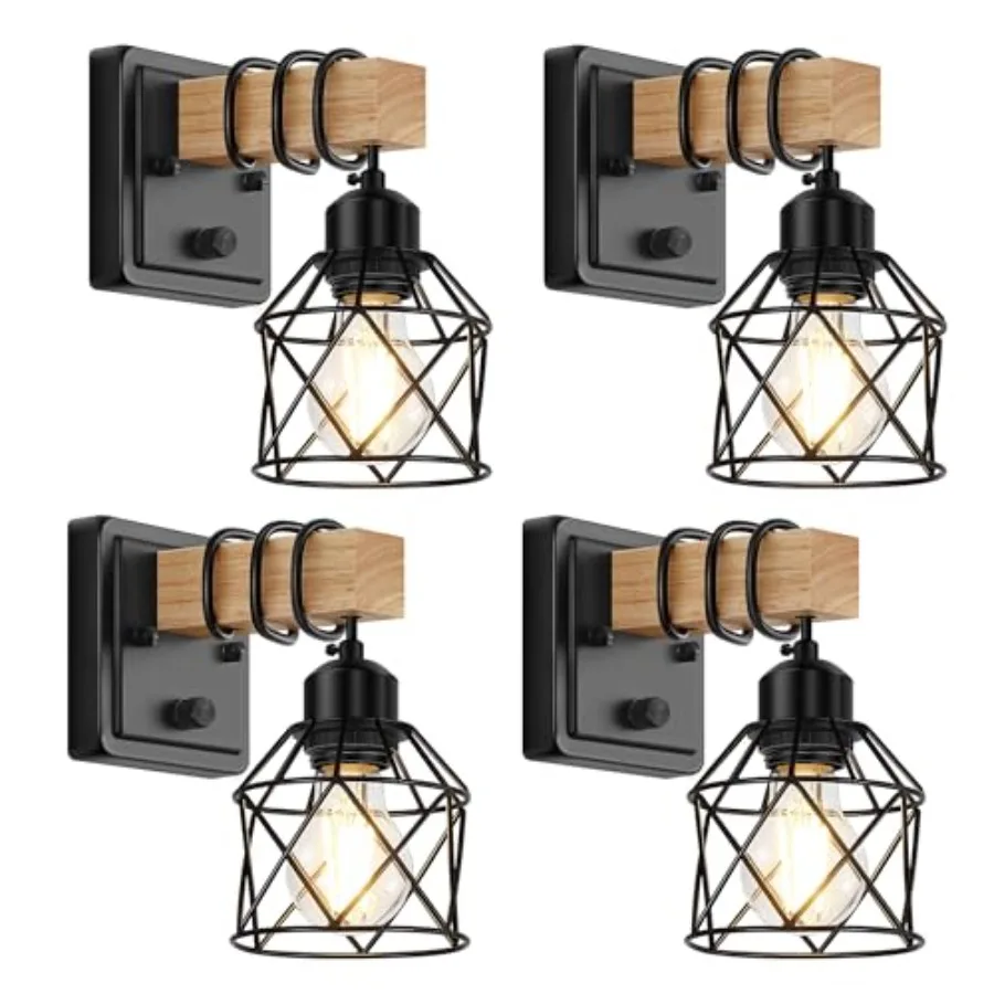 Farmhouse Wall Sconces 4 Pack, Bedside Wall Lamps with Dimmer ON/Off Switch, Wall Light Fixtures with Metal Cage, Rustic Wooden
Farmhouse Wall Sconces 4 Pack, Bedside Wall Lamps with Dimmer ON/Off Switch, Wall Light Fixtures with Metal Cage, Rustic Wooden
