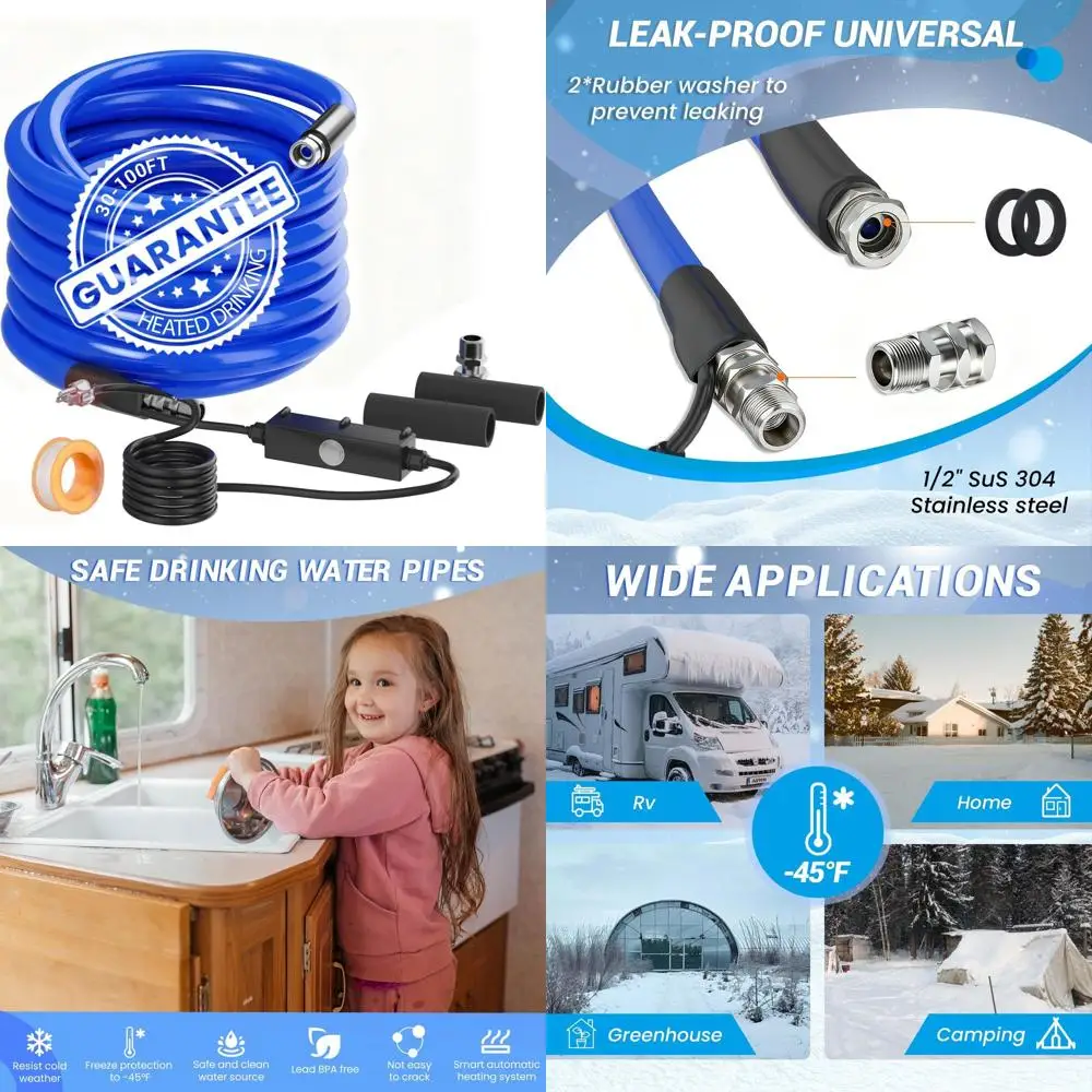 30FT Heated Water Hose for RV, -45 ℉ Freeze Protection, Lead-Free & BPA-Free, Electrically Heated Drinking Garden Hoses with Ene
30FT Heated Water Hose for RV, -45 ℉ Freeze Protection, Lead-Free & BPA-Free, Electrically Heated Drinking Garden Hoses with Ene