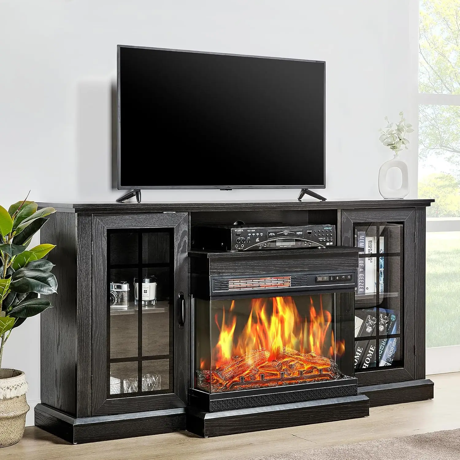 TV Stand with 3-Sided Glass Electric Fireplace, 59" Media Entertainment Center with Farmhouse
TV Stand with 3-Sided Glass Electric Fireplace, 59" Media Entertainment Center with Farmhouse
