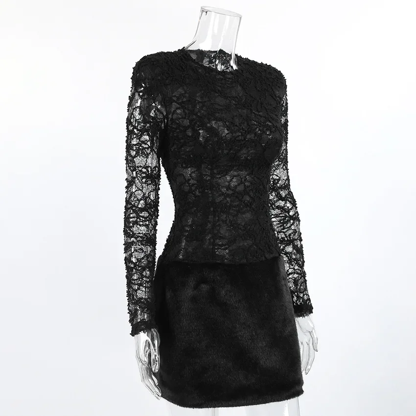 Elegant Black Sexy Lace Knit Slimming Long Sleeve Dress for Women Spring New Style Temperament Female Fashion Nightclub Dresses
Elegant Black Sexy Lace Knit Slimming Long Sleeve Dress for Women Spring New Style Temperament Female Fashion Nightclub Dresses