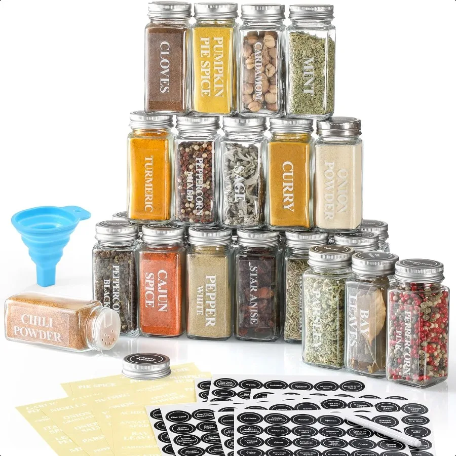 24 Pcs Glass Spice Jars with Labels 4oz Empty Square Spice Bottles Containers Condiment Pot Shaker Lids and Airtight Metal Caps
24 Pcs Glass Spice Jars with Labels 4oz Empty Square Spice Bottles Containers Condiment Pot Shaker Lids and Airtight Metal Caps