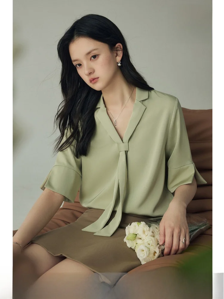 Yake Home Women's Acetate Satin Short Sleeve Shirt Summer Loose Design Necktie Professional Commute Top Fashionable Anti-Wrinkle
Yake Home Women's Acetate Satin Short Sleeve Shirt Summer Loose Design Necktie Professional Commute Top Fashionable Anti-Wrinkle