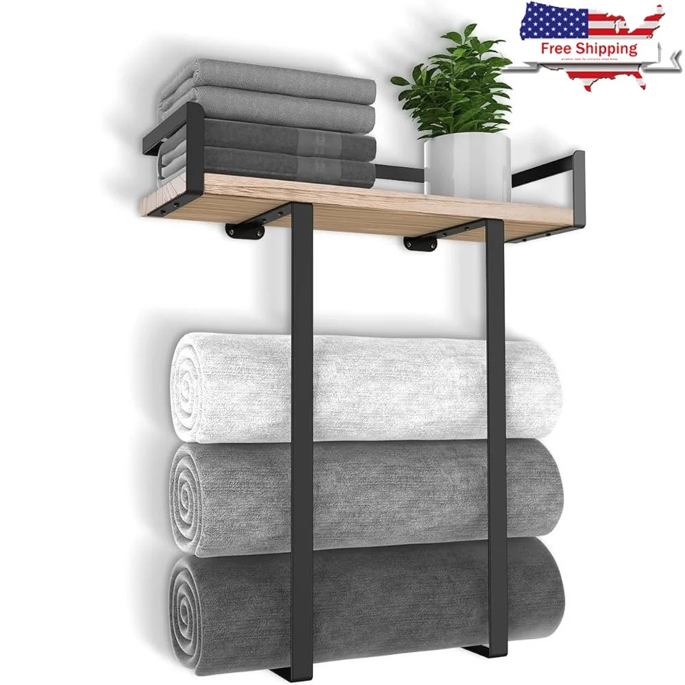 Wall Mounted Towel Rack Metal Holder with Wooden Shelf Folding Storage Bath Sheets Towels Easy Installation Small Bathroom
Wall Mounted Towel Rack Metal Holder with Wooden Shelf Folding Storage Bath Sheets Towels Easy Installation Small Bathroom