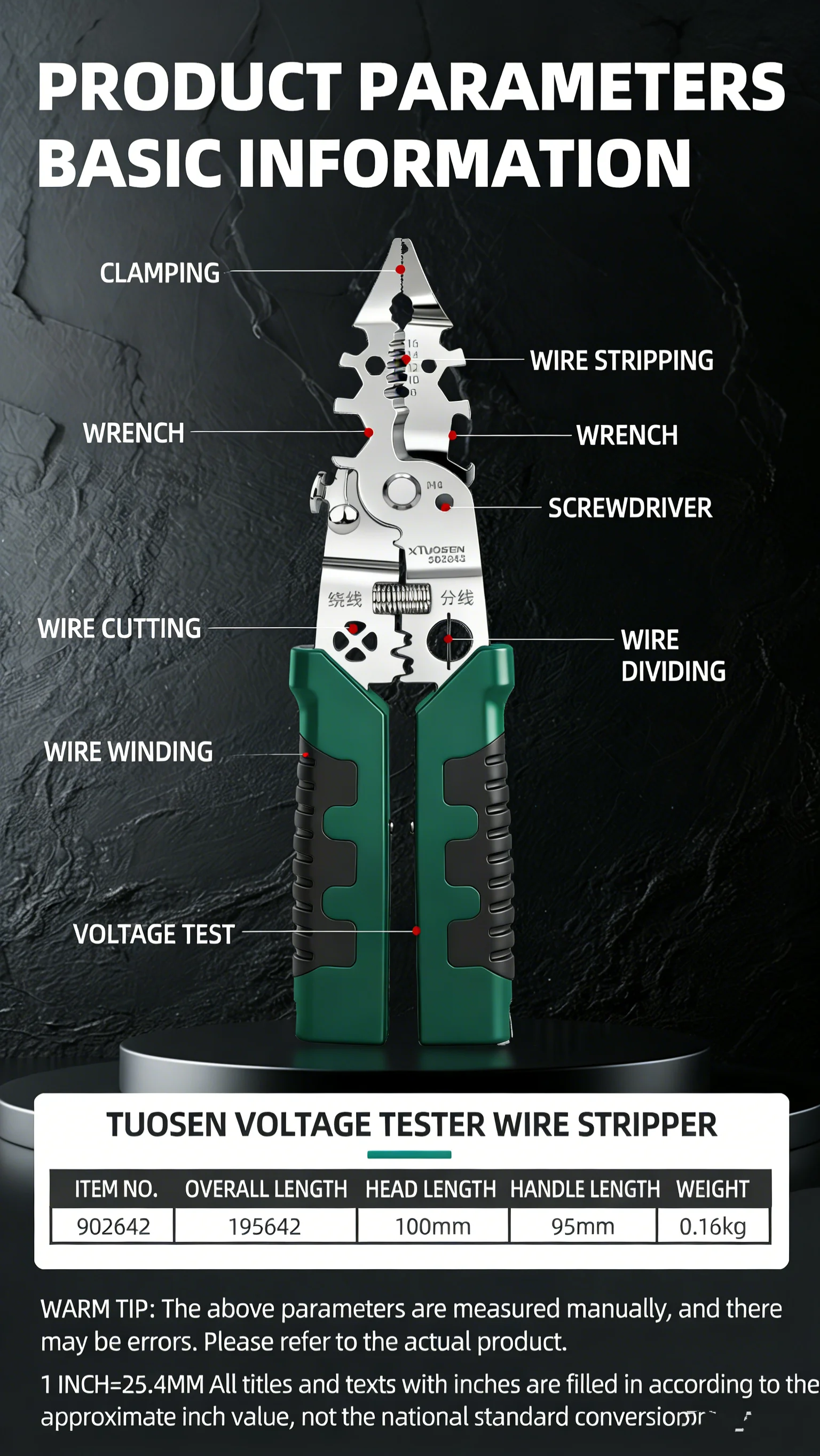 TUOSEN Professional Wire Stripper Pliers Cable Peeling Tool with Digital Tester Folding Design for Electrical Work
TUOSEN Professional Wire Stripper Pliers Cable Peeling Tool with Digital Tester Folding Design for Electrical Work