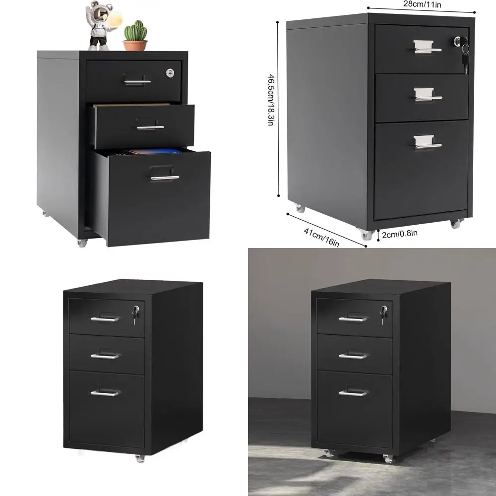 3-Drawer Lockable Mobile File Cabinet on Wheels, Suitable for Letters, Legal, and A4 Files, Black
3-Drawer Lockable Mobile File Cabinet on Wheels, Suitable for Letters, Legal, and A4 Files, Black