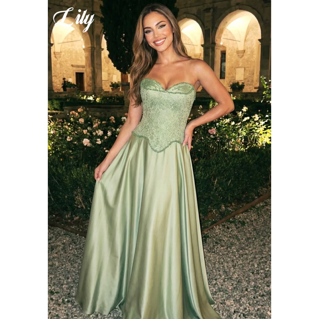 Lily Elegant Sage Green Prom Dress 2026 Sweetheart Neck Strapless Lace A-Line Floor Length Formal Evening Party Gown Customized
Lily Elegant Sage Green Prom Dress 2026 Sweetheart Neck Strapless Lace A-Line Floor Length Formal Evening Party Gown Customized