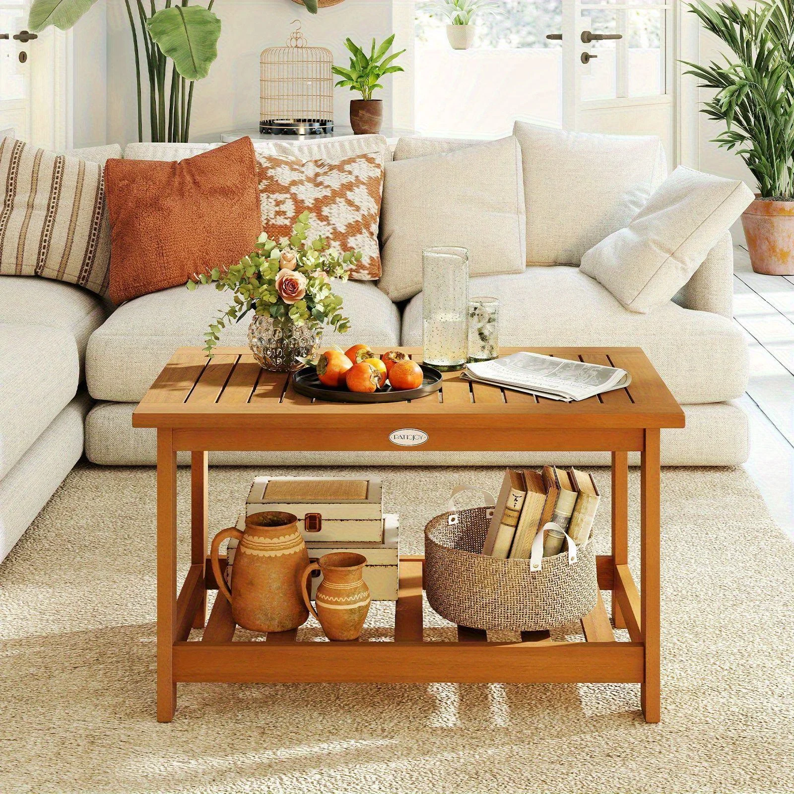 2-Tier Heavy-Duty Acacia Wood Outdoor Coffee Table with Storage Shelf & Slatted Surface - Rustic Modern Rectangular Patio Accent Table, 400lb Capacity, All-Weather Natural Wood Finish for Garden, Balcony, Deck, Poolside - Indoor/Outdoor Furniture
2-Tier Heavy-Duty Acacia Wood Outdoor Coffee Table with Storage Shelf & Slatted Surface - Rustic Modern Rectangular Patio Accent Table, 400lb Capacity, All-Weather Natural Wood Finish for Garden, Balcony, Deck, Poolside - Indoor/Outdoor Furniture
