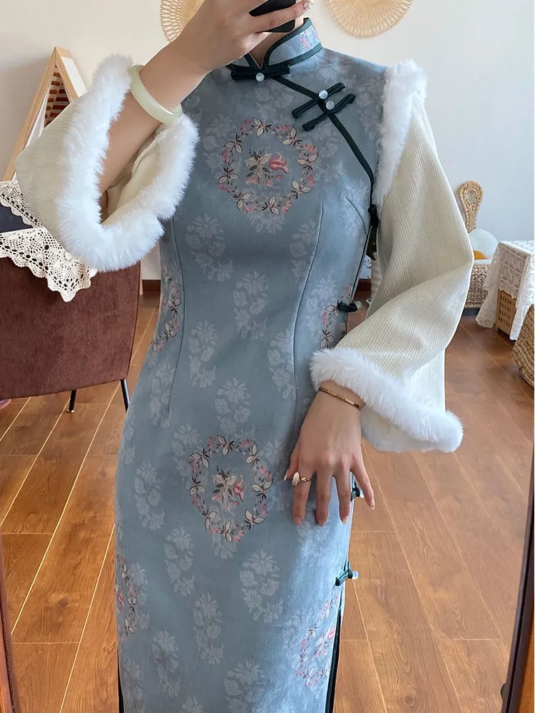 New Chinese-style traditional Chinese style light and cute with oversized sleeves for daily use = thick leather fleece cheongsam
New Chinese-style traditional Chinese style light and cute with oversized sleeves for daily use = thick leather fleece cheongsam