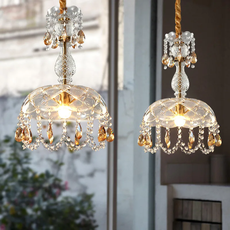 Retro Copper Glass Crystal Pendant Lights French Countryside LED Hanging Lamps Balconies Corridors Bedroom Ceiling Adorn Fixture
Retro Copper Glass Crystal Pendant Lights French Countryside LED Hanging Lamps Balconies Corridors Bedroom Ceiling Adorn Fixture