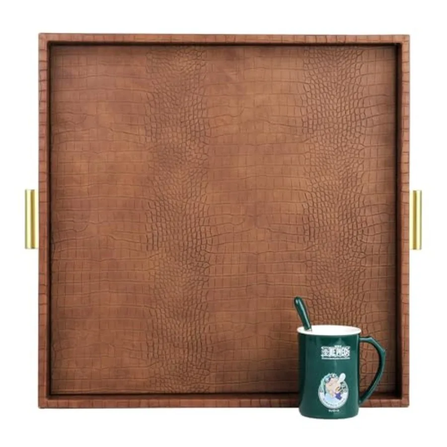 Elegant Decorative Serving Tray 20"x20" Square Faux Leather Ottoman Tray with Gold Hardware Handles Coffee Table Serve Tea Coff
Elegant Decorative Serving Tray 20"x20" Square Faux Leather Ottoman Tray with Gold Hardware Handles Coffee Table Serve Tea Coff