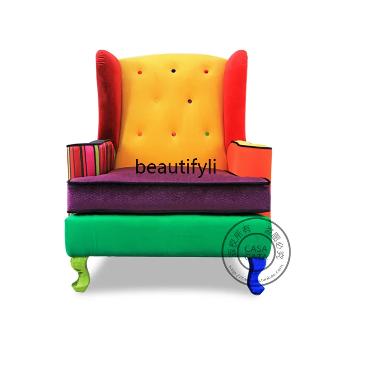 Designer Model European Fabric Wingback Chair Solid Wood Legs American Contrast Color Retro Single Sofa
Designer Model European Fabric Wingback Chair Solid Wood Legs American Contrast Color Retro Single Sofa