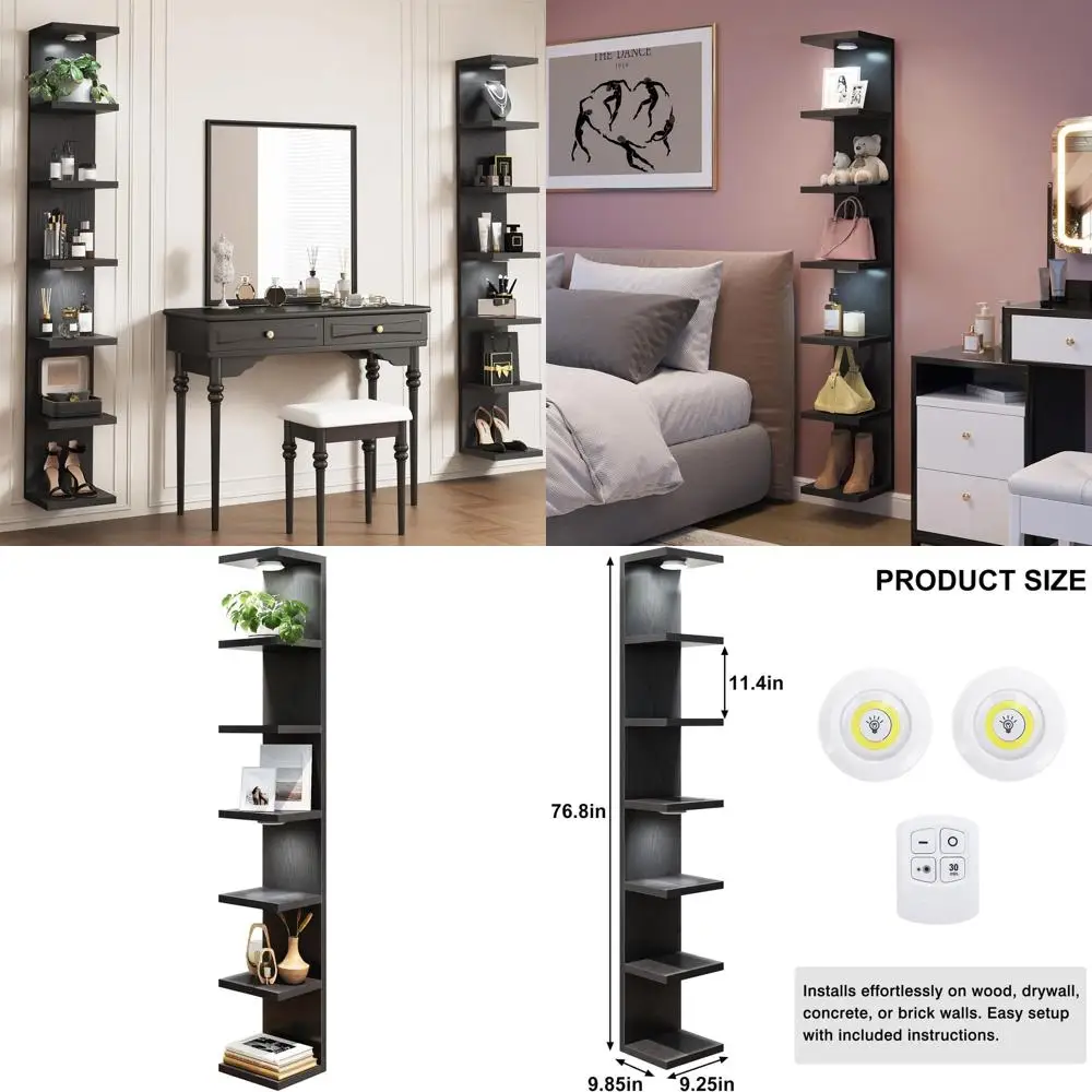 7-Tier Wall-Mounted Floating Shelves with LED Lights, Home Decor Organizer Display
7-Tier Wall-Mounted Floating Shelves with LED Lights, Home Decor Organizer Display