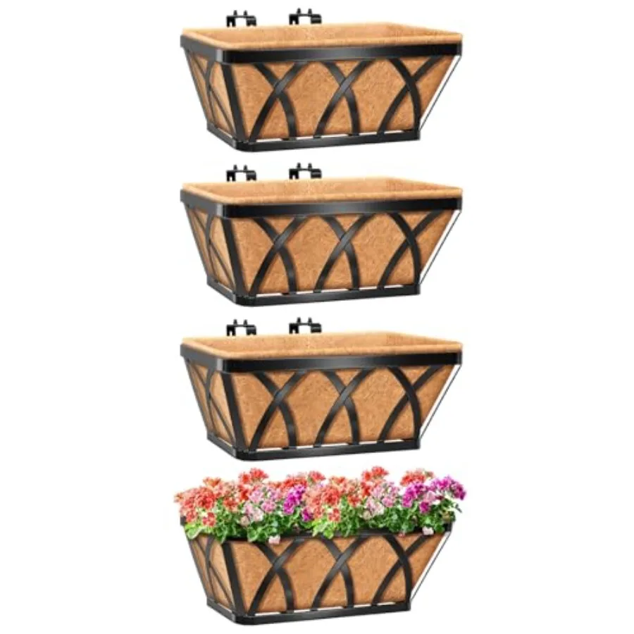 Pack 16 Inch Metal Railing Planter Window Box with Coco Liner- Adjustable Window Flower Boxes for Railings, Hanging Rail Plante
Pack 16 Inch Metal Railing Planter Window Box with Coco Liner- Adjustable Window Flower Boxes for Railings, Hanging Rail Plante