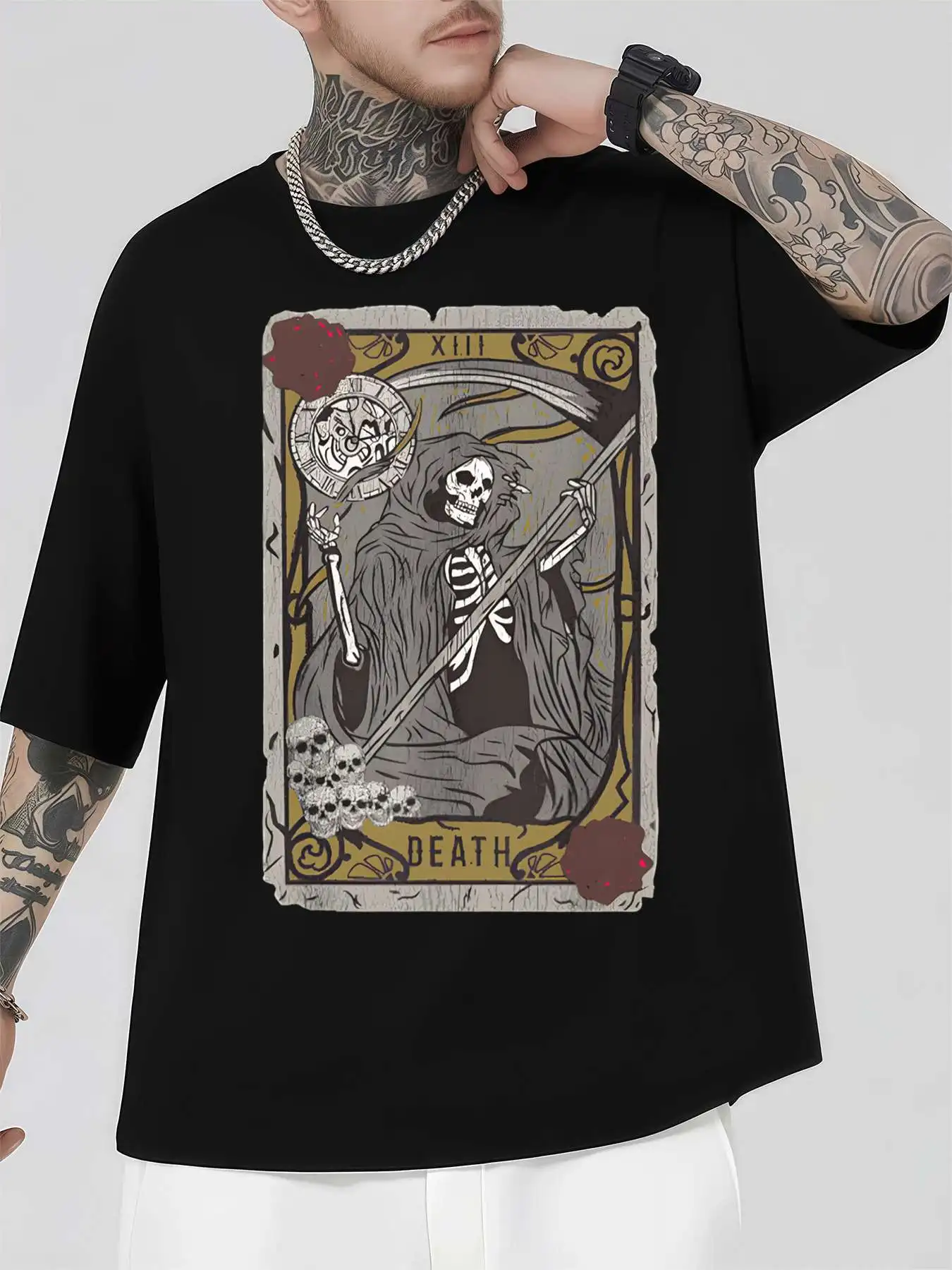 Death Tarot Card Graphic Tee Men's 220gsm New Summer Casual Crew Neck Pure Cotton Short-Sleeved T-Shirt
Death Tarot Card Graphic Tee Men's 220gsm New Summer Casual Crew Neck Pure Cotton Short-Sleeved T-Shirt
