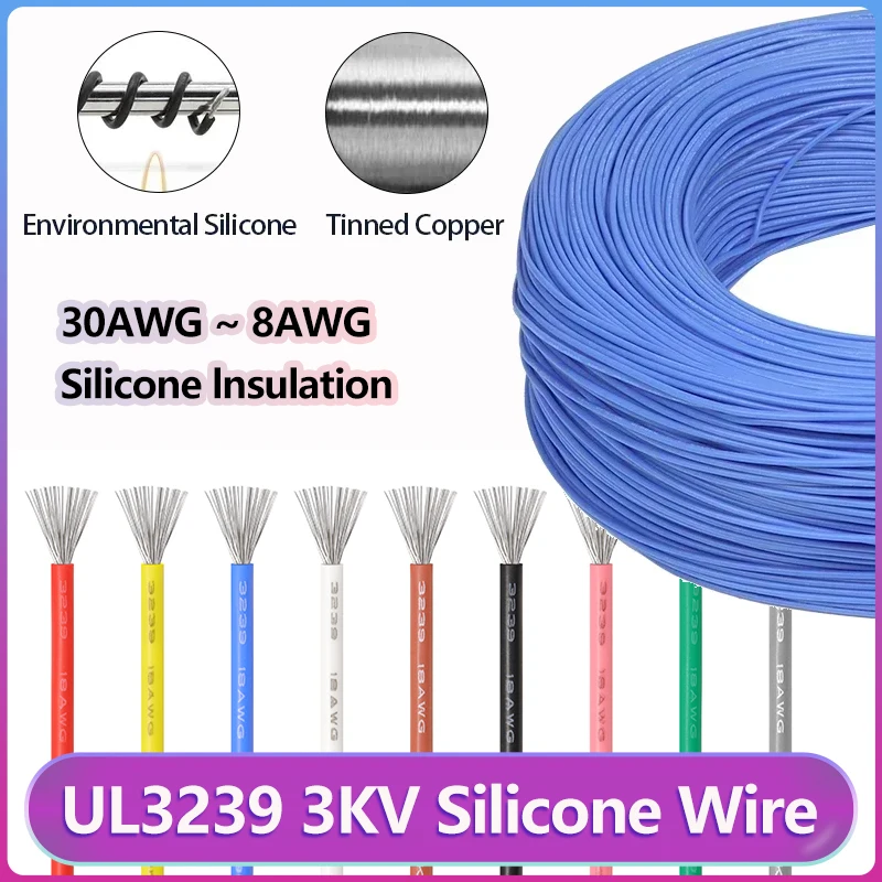 Soft Rubber Insulated UL3239 3KV Silicone Wire 30/28/26/24/22/20/18/16/14/12/10/8AWG DIY LED Tinned Copper Electric Cables 
Soft Rubber Insulated UL3239 3KV Silicone Wire 30/28/26/24/22/20/18/16/14/12/10/8AWG DIY LED Tinned Copper Electric Cables