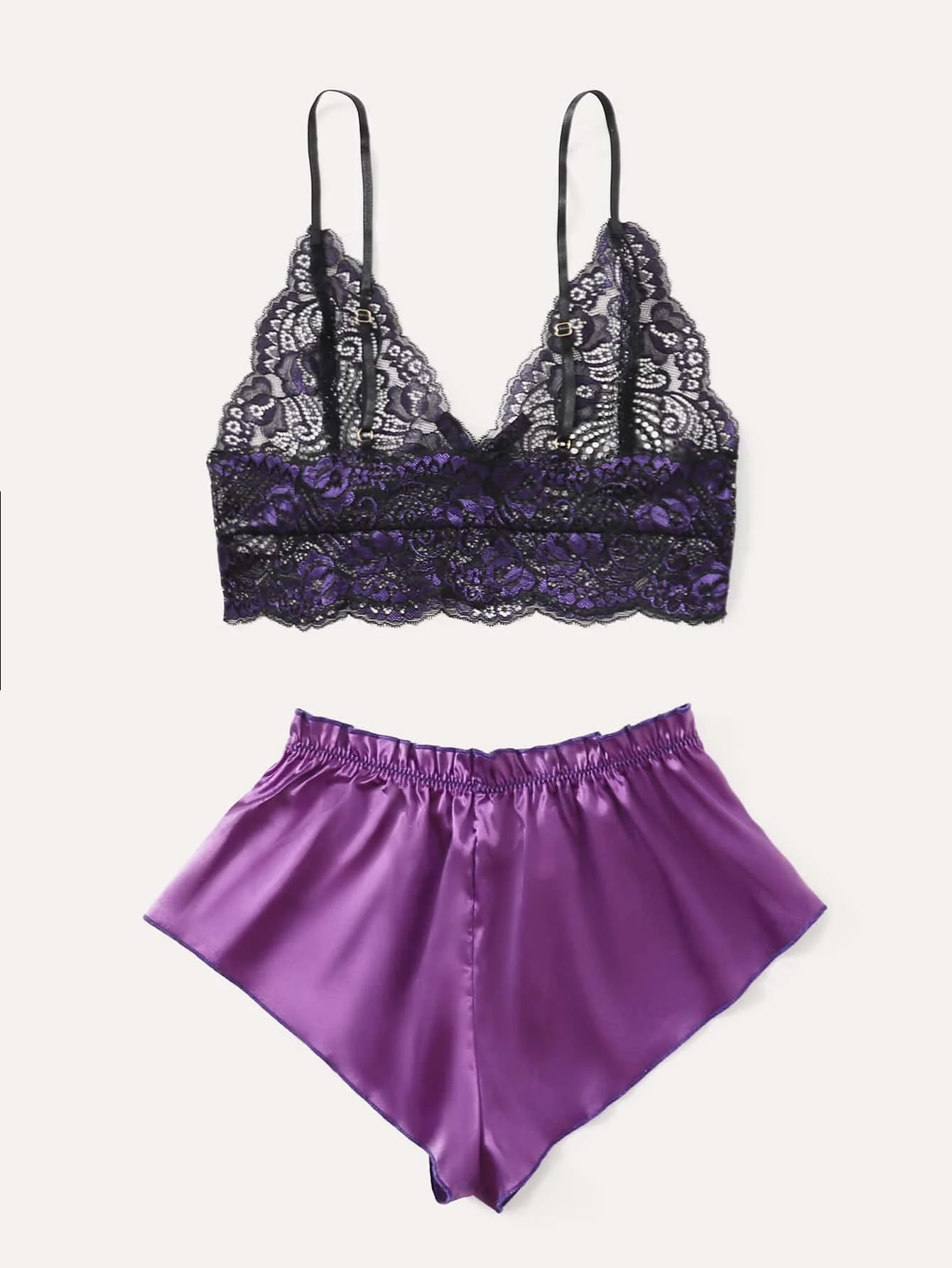 Satin Pajama Set for Women Black Lace Bralette and Shorts Date Night Romantic Sleepwear
Satin Pajama Set for Women Black Lace Bralette and Shorts Date Night Romantic Sleepwear