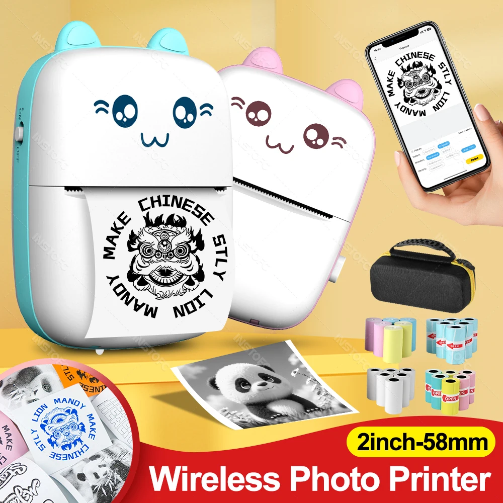 Mini Printer Thermal Adhesive Labels Printer Sticker Wireless Bluetooth Pocket Photo Printer for Home Children Gift Android IOS