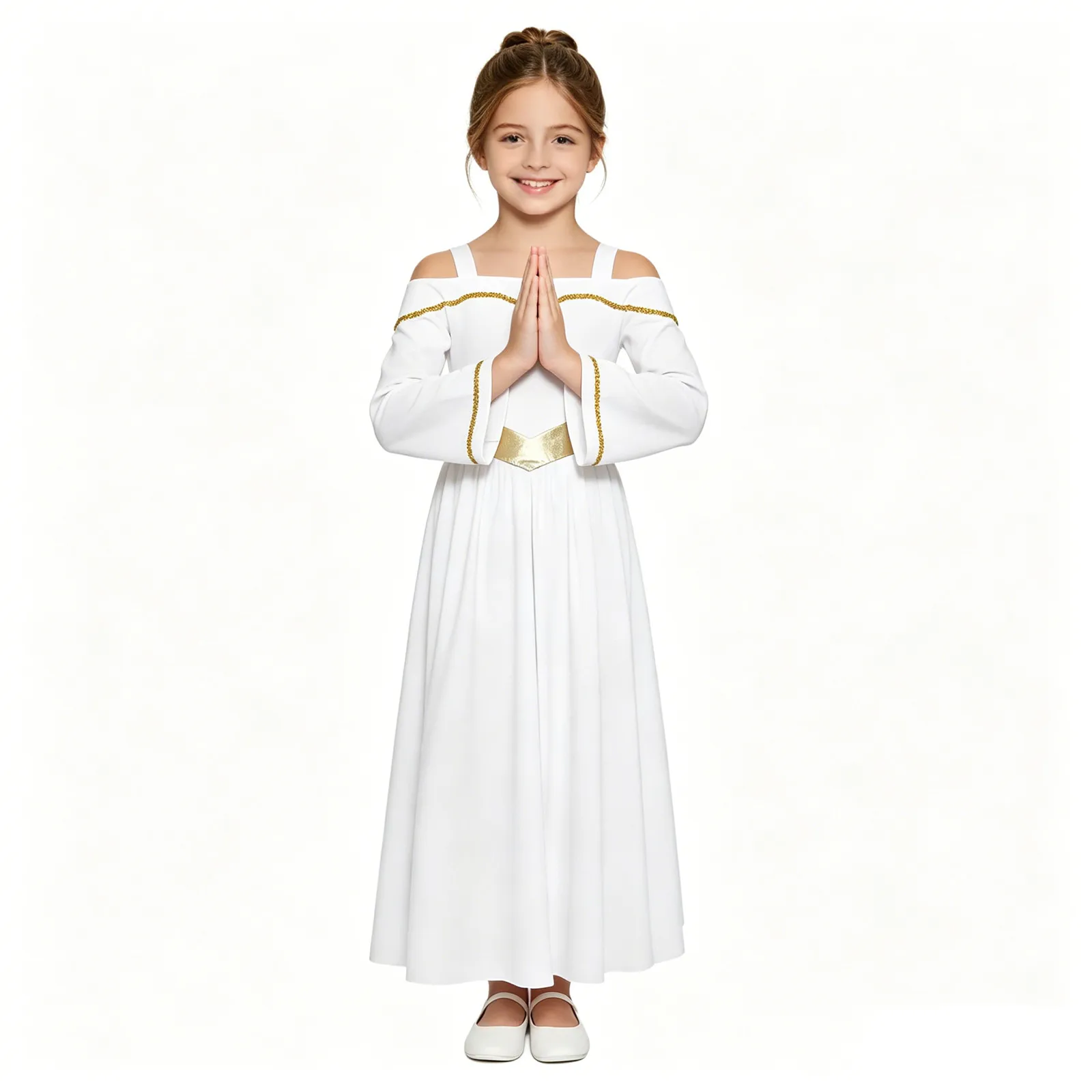 Kids Girls Cold Shoulder Long Sleeve Liturgical Worship Church Choir Praise Tunic Dress Angel Costume Greek Roman Goddesses Toga
Kids Girls Cold Shoulder Long Sleeve Liturgical Worship Church Choir Praise Tunic Dress Angel Costume Greek Roman Goddesses Toga