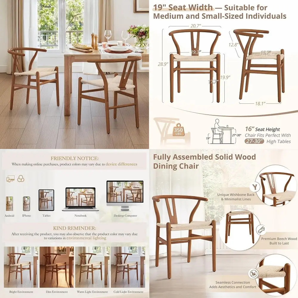 Solid Wood Wishbone Dining Chair Set of 2, Mid Century Modern YShaped Backrest Dining Room Chairs, Fully Assembled Handwoven Se
Solid Wood Wishbone Dining Chair Set of 2, Mid Century Modern YShaped Backrest Dining Room Chairs, Fully Assembled Handwoven Se