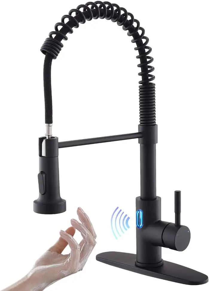 Touchless Kitchen Faucet with Pull Down Sprayer LED Light Motion Sensor Hands-Free Black
Touchless Kitchen Faucet with Pull Down Sprayer LED Light Motion Sensor Hands-Free Black