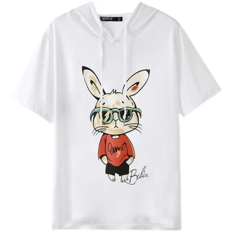 Classic Black White Cotton Hooded Summer Women T Shirt Cartoon Korean Tees Harajuku Print Handsome Rabbit Boy Tops Female
Classic Black White Cotton Hooded Summer Women T Shirt Cartoon Korean Tees Harajuku Print Handsome Rabbit Boy Tops Female