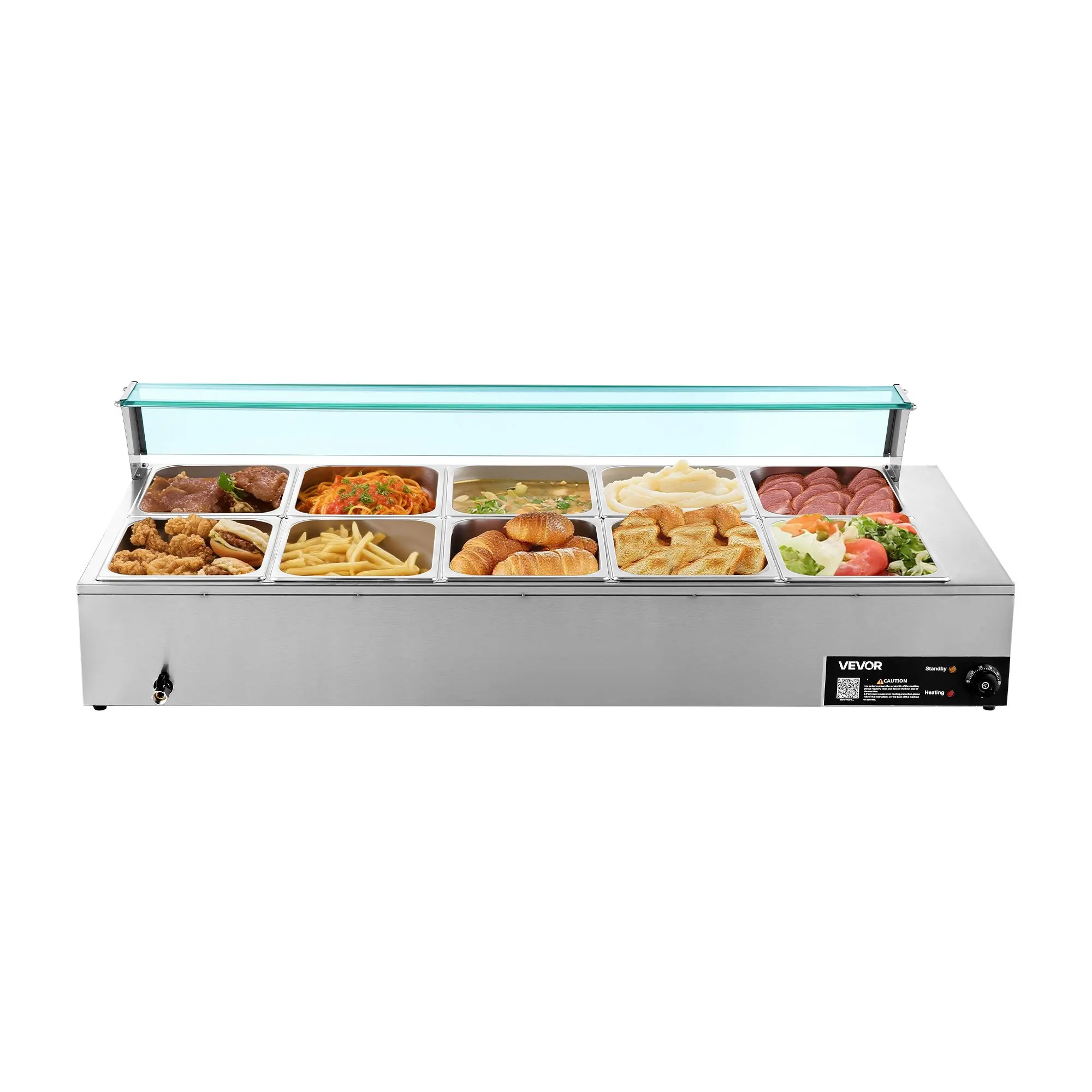 Commercial Food Warmer, 1700W Electric Stainless Steel Steam Food Warmer With Glass Cover, 10-Pan Countertop Buffet Bain Marie
Commercial Food Warmer, 1700W Electric Stainless Steel Steam Food Warmer With Glass Cover, 10-Pan Countertop Buffet Bain Marie