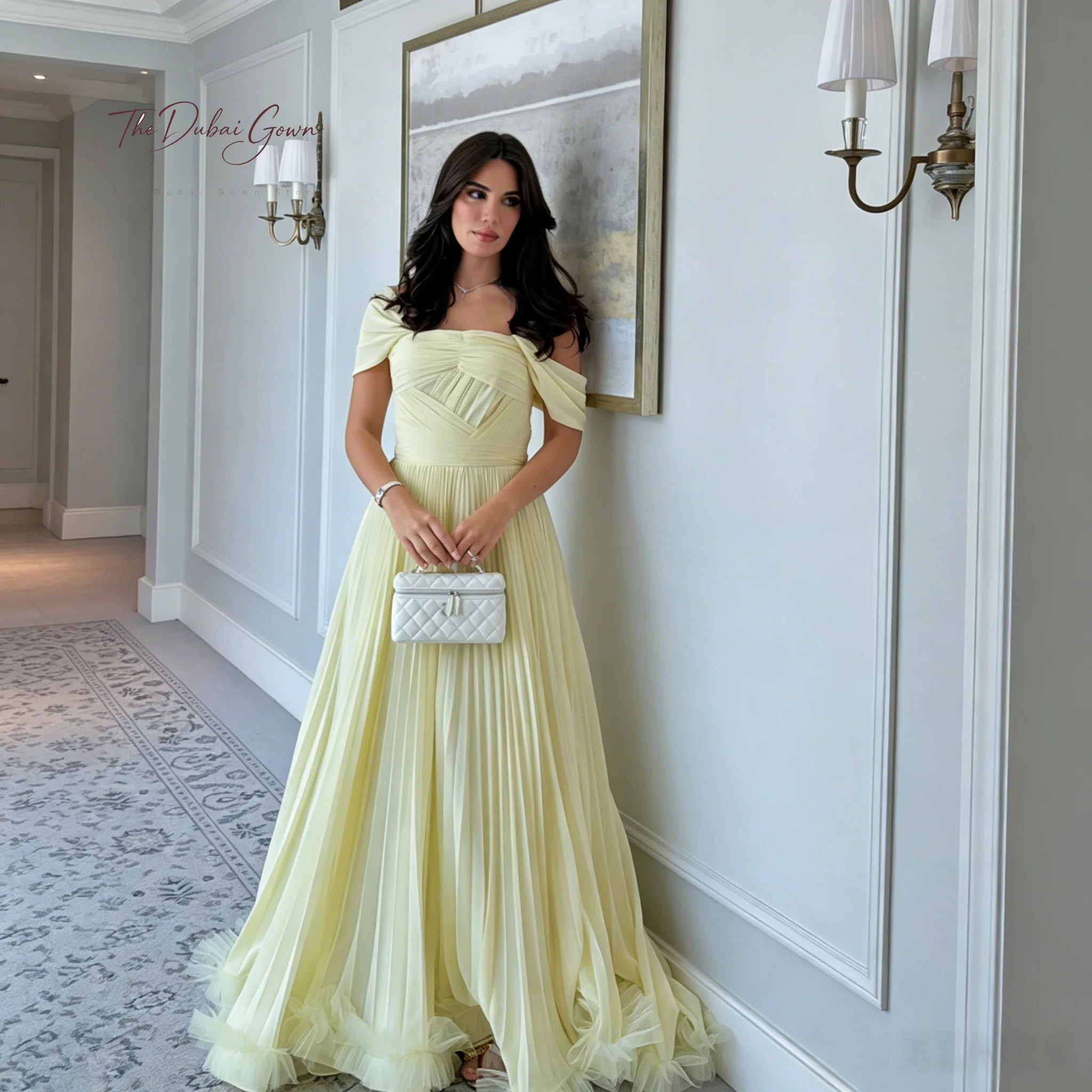 Elegant Off-Shoulder Strapless Floor-Length Gown in Yellow Formal Occasion & Prom Dress with Ruched Waist Design
Elegant Off-Shoulder Strapless Floor-Length Gown in Yellow Formal Occasion & Prom Dress with Ruched Waist Design