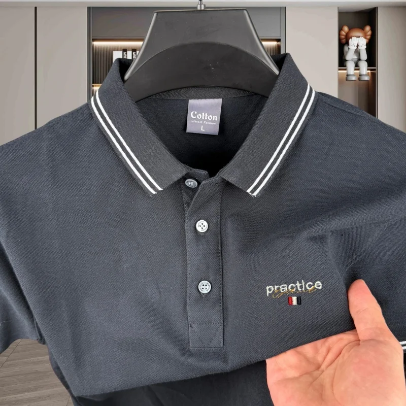100% pure cotton high-end brand men's short sleeved polo shirt summer fashion striped letter embroidery golf top casual T-shirt
100% pure cotton high-end brand men's short sleeved polo shirt summer fashion striped letter embroidery golf top casual T-shirt