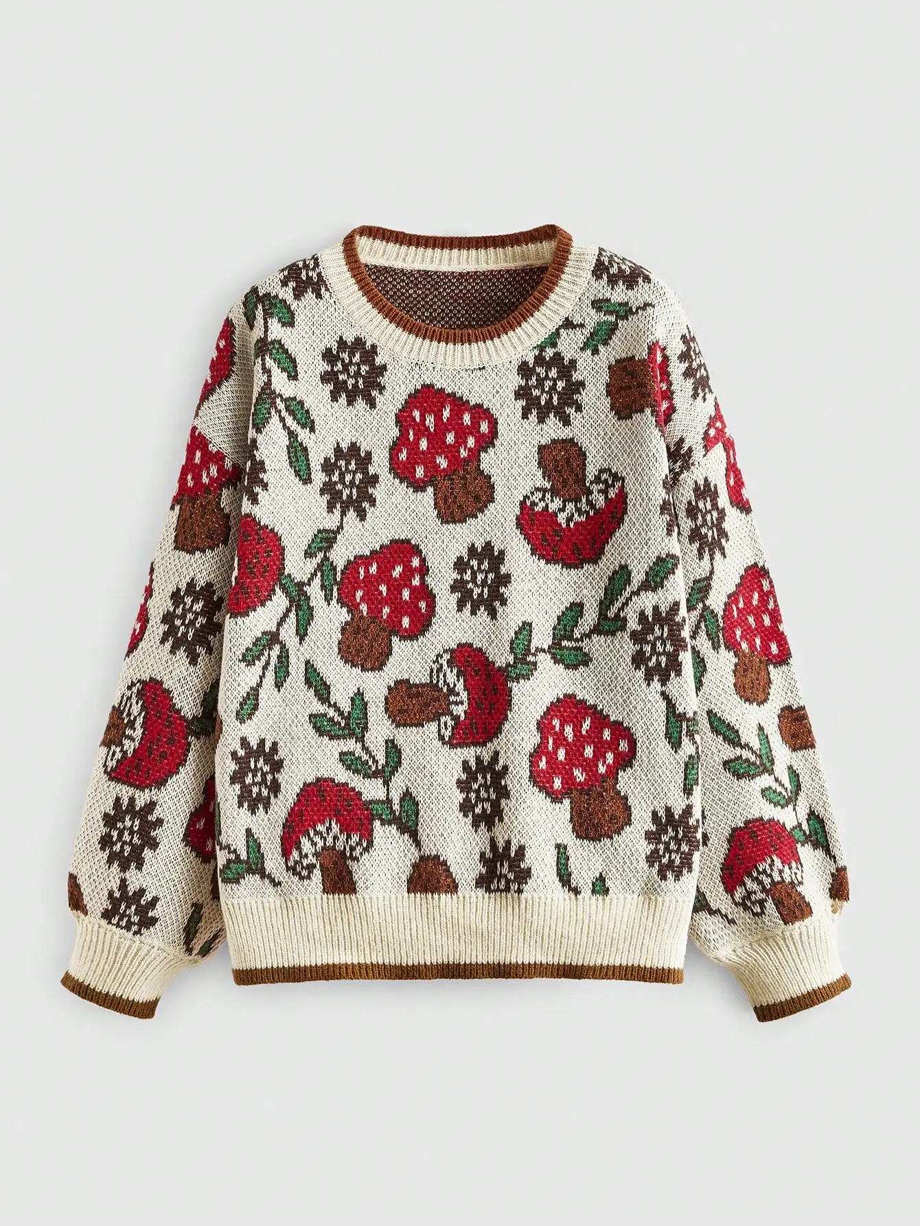 Cute Kawaii Mushroom Pattern Knit Pullover Sweater for Women, Holiday Festival Casual Style
Cute Kawaii Mushroom Pattern Knit Pullover Sweater for Women, Holiday Festival Casual Style