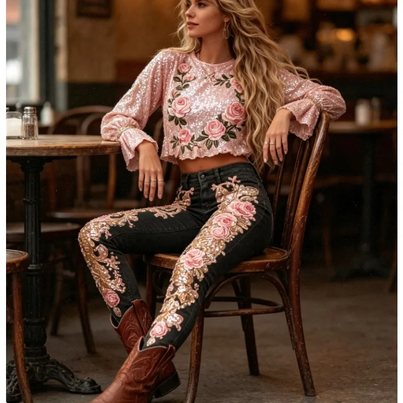 Women‘s 3D Floral Straight Leg Jeans Stretchy Denim for Casual Daily Wear and Street Fashion Style
Women‘s 3D Floral Straight Leg Jeans Stretchy Denim for Casual Daily Wear and Street Fashion Style