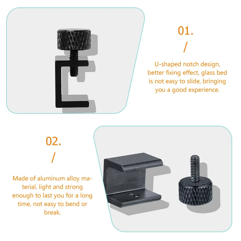 8Pcs Glass Platform Clamps Heavy Duty U-Shaped 3D Printer Bed Clip No Tools Required Hot Bed Glass Clamp Replacement
8Pcs Glass Platform Clamps Heavy Duty U-Shaped 3D Printer Bed Clip No Tools Required Hot Bed Glass Clamp Replacement