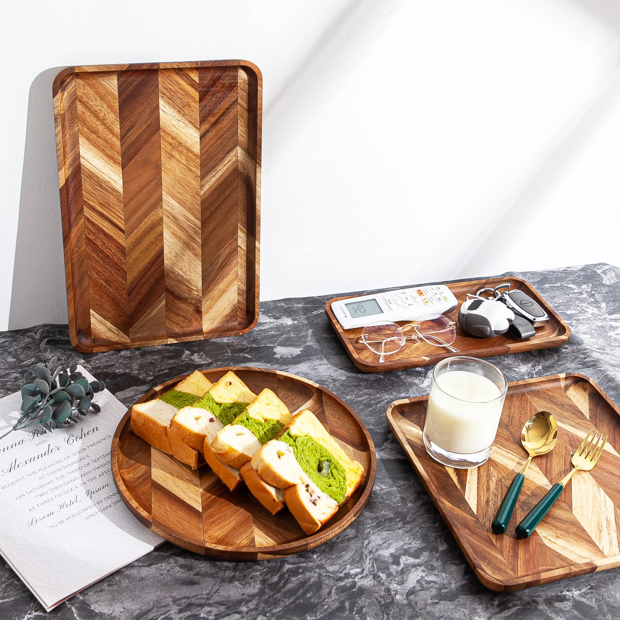 Acacia Wood Herringbone Serving Tray Set Round Rectangular Chevron Pattern Trays for Kitchen Bathroom Vanity Coffee Table
Acacia Wood Herringbone Serving Tray Set Round Rectangular Chevron Pattern Trays for Kitchen Bathroom Vanity Coffee Table