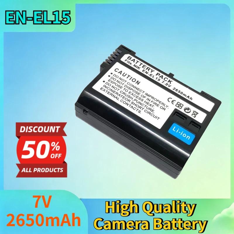 EN-EL15 7V 2650mAh Li-ion Battery for Nikon Z5/6/7/8 II MB-D11 D7000 D7100 D7200 MB-D12 D810 D7500 High Quality Camera Battery
EN-EL15 7V 2650mAh Li-ion Battery for Nikon Z5/6/7/8 II MB-D11 D7000 D7100 D7200 MB-D12 D810 D7500 High Quality Camera Battery