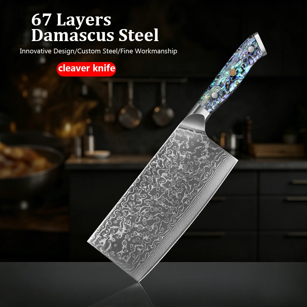 8inch kitchen Cleaver knife 67Layers Damascus Steel Professional Meat knife Premium Kitchen tools Abalone Handle
8inch kitchen Cleaver knife 67Layers Damascus Steel Professional Meat knife Premium Kitchen tools Abalone Handle