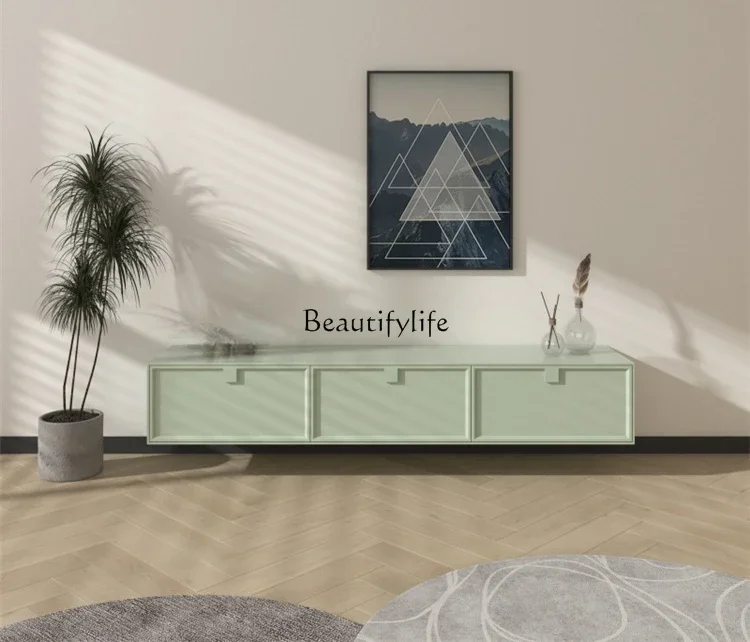 New Moran green hanging TV cabinet baking paint minimalist wall suspended storage
New Moran green hanging TV cabinet baking paint minimalist wall suspended storage