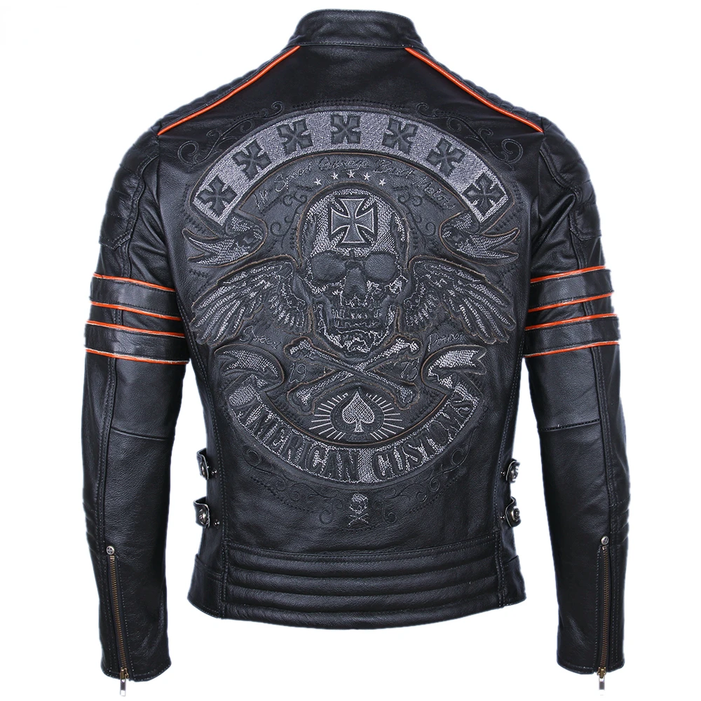 Black Embroidery Skull Motorcycle Leather Jackets 100% Natural Cowhide Moto Jacket Biker Leather Coat Winter Warm Clothing M219
Black Embroidery Skull Motorcycle Leather Jackets 100% Natural Cowhide Moto Jacket Biker Leather Coat Winter Warm Clothing M219