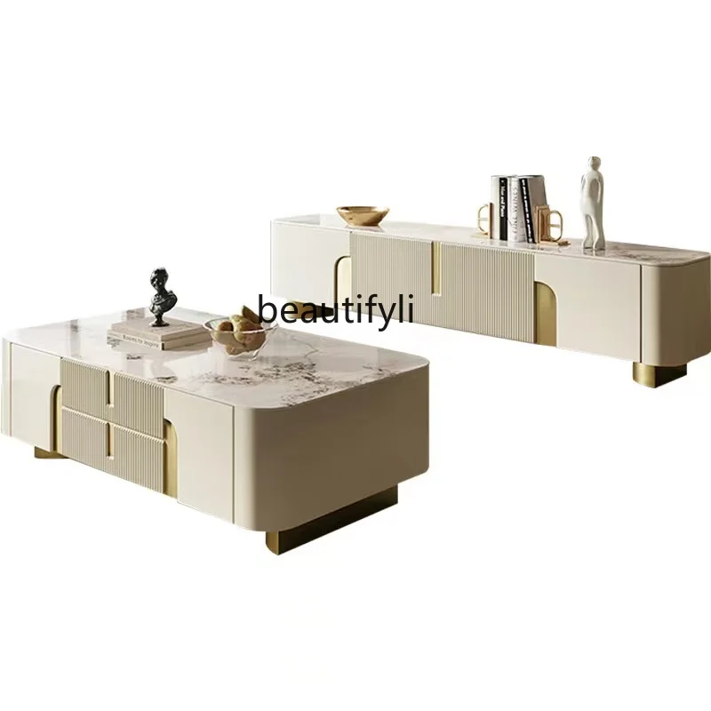 Light luxury rock slab TV cabinet coffee table living room modern simple small apartment high-end cabinet
Light luxury rock slab TV cabinet coffee table living room modern simple small apartment high-end cabinet
