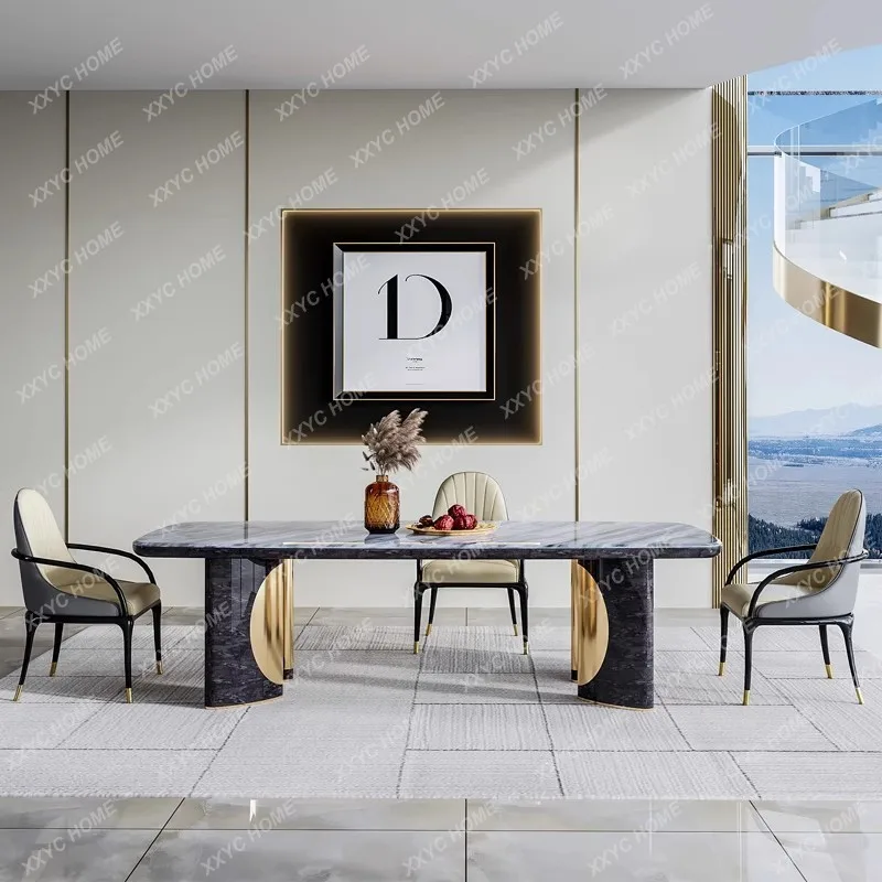 LPostmodern light luxury marble dining table creative rectangular villa dining table simple luxury stainless steel dining table
LPostmodern light luxury marble dining table creative rectangular villa dining table simple luxury stainless steel dining table