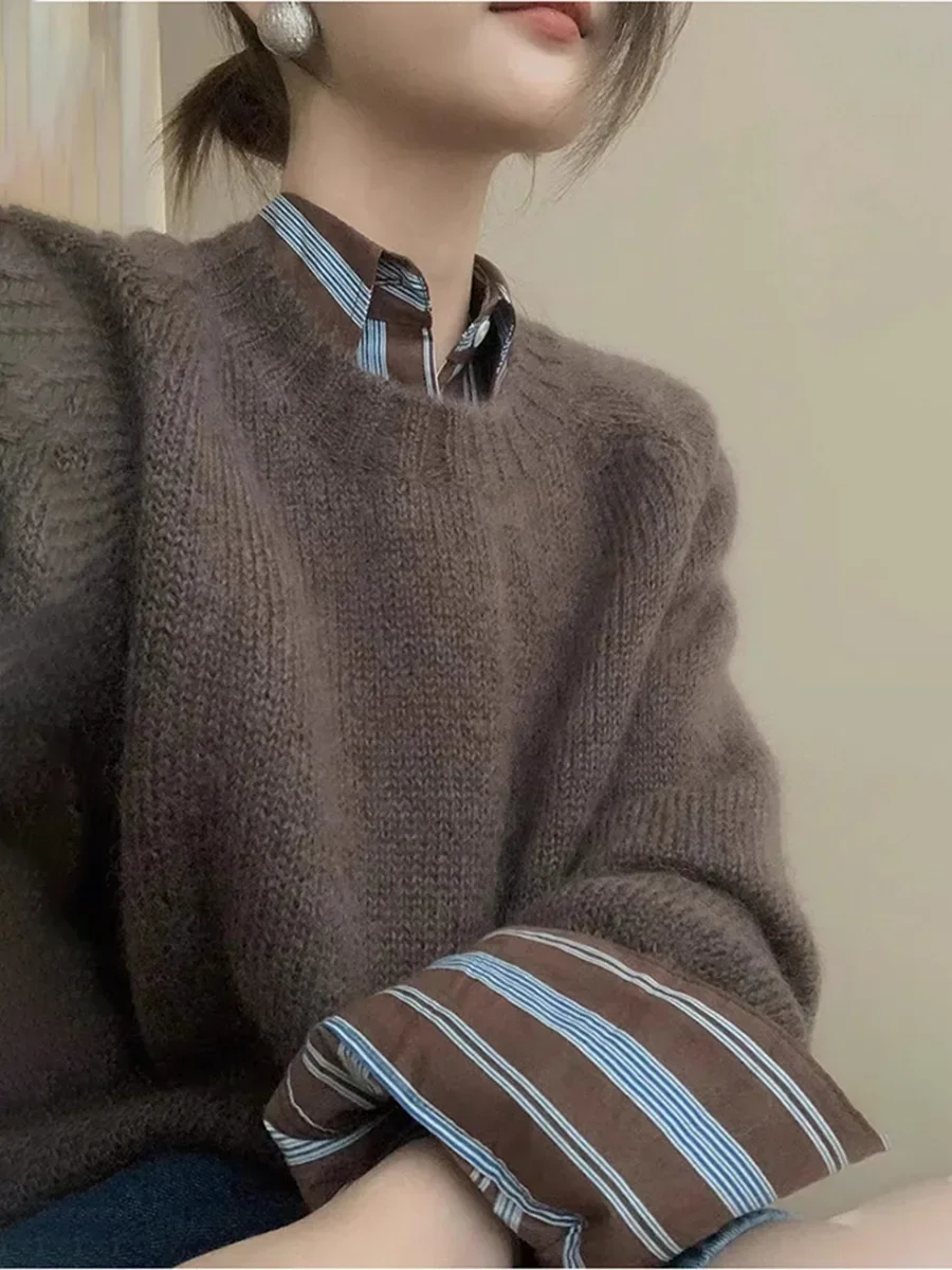 Korean Version Autumn and Winter Brown Round Neck Sweater Wool Sweater Women's Velvet Knitted Lazy Style Soft Sticky Thick Top
Korean Version Autumn and Winter Brown Round Neck Sweater Wool Sweater Women's Velvet Knitted Lazy Style Soft Sticky Thick Top