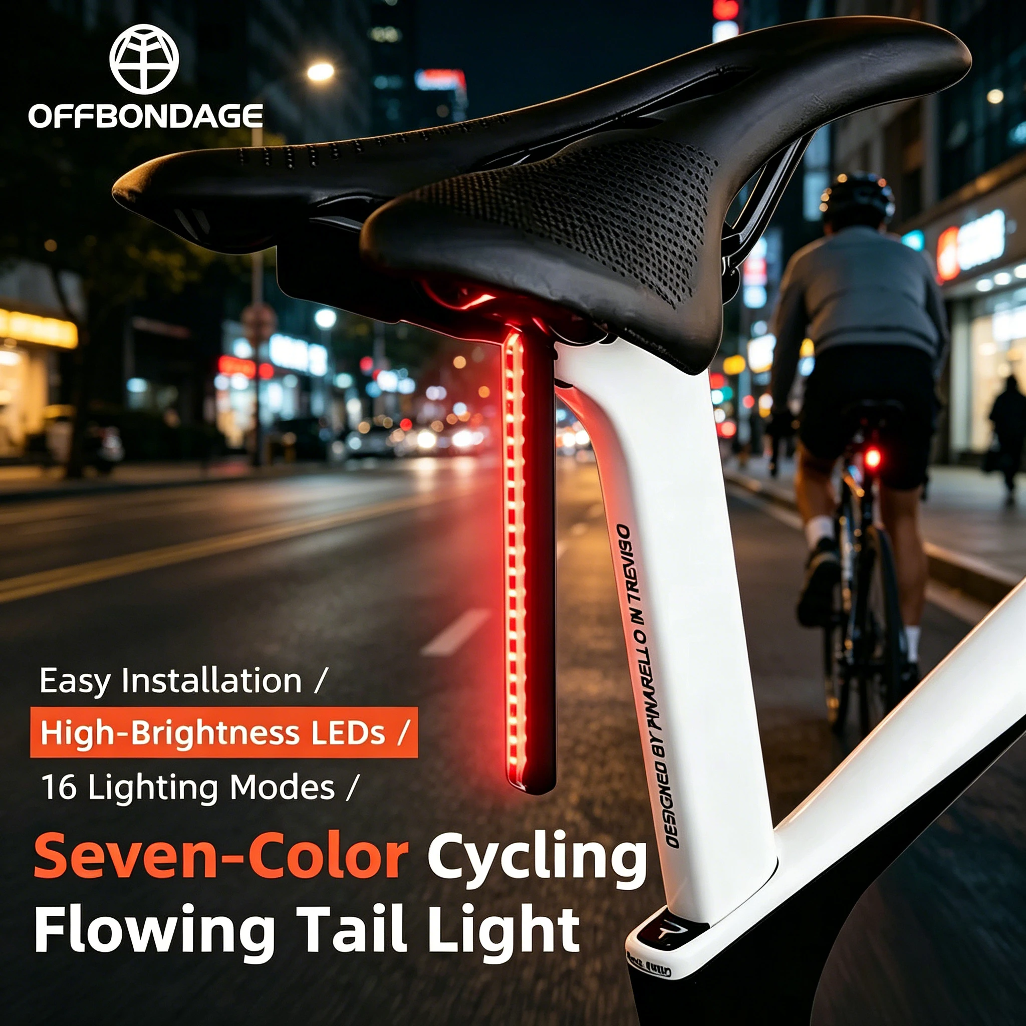 OFFBONDAGE RGB Flowing Bike Taillight Rechargeable 1200mAh Waterproof Bicycle Rear Light Seat Rail Night Riding Safety Warning
OFFBONDAGE RGB Flowing Bike Taillight Rechargeable 1200mAh Waterproof Bicycle Rear Light Seat Rail Night Riding Safety Warning